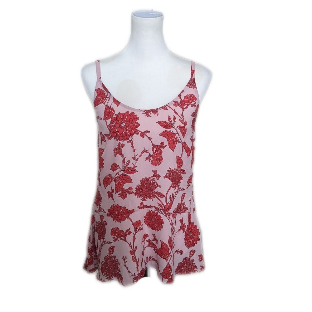CAbi style #5533 pink & red floral tank top blouse, spaghetti straps, XS